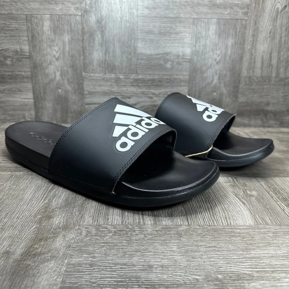Adidas Adilette Comfort Slides Mens 12 Black White Athletic Casual NEW GY1945